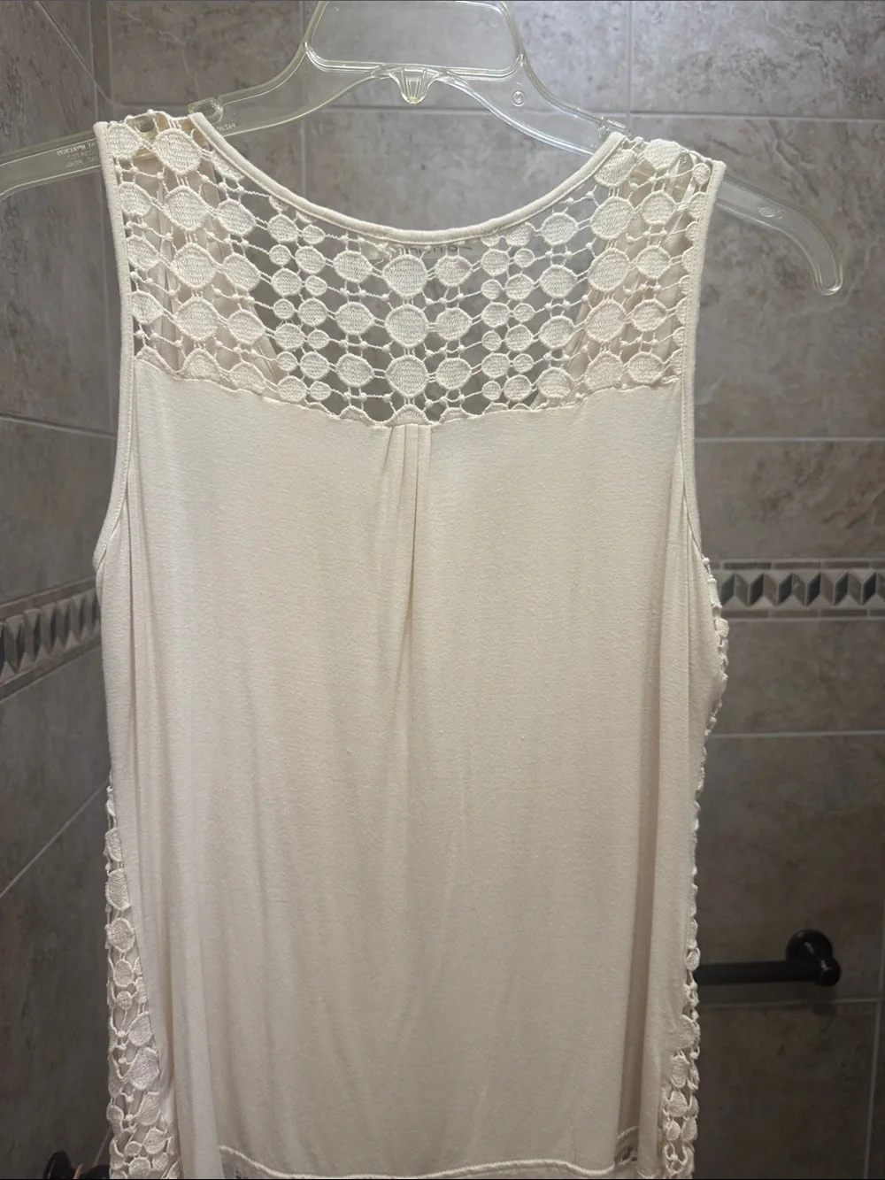 Solitaire Cream Crochet Scoop Neck Sleeveless Sweater